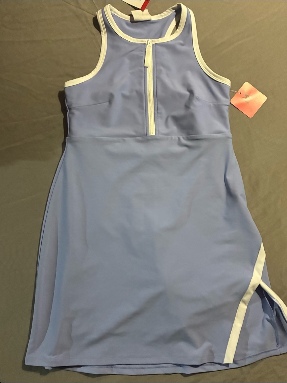Lavender-blue and White Racerback Athletic Dress with White Trim - M